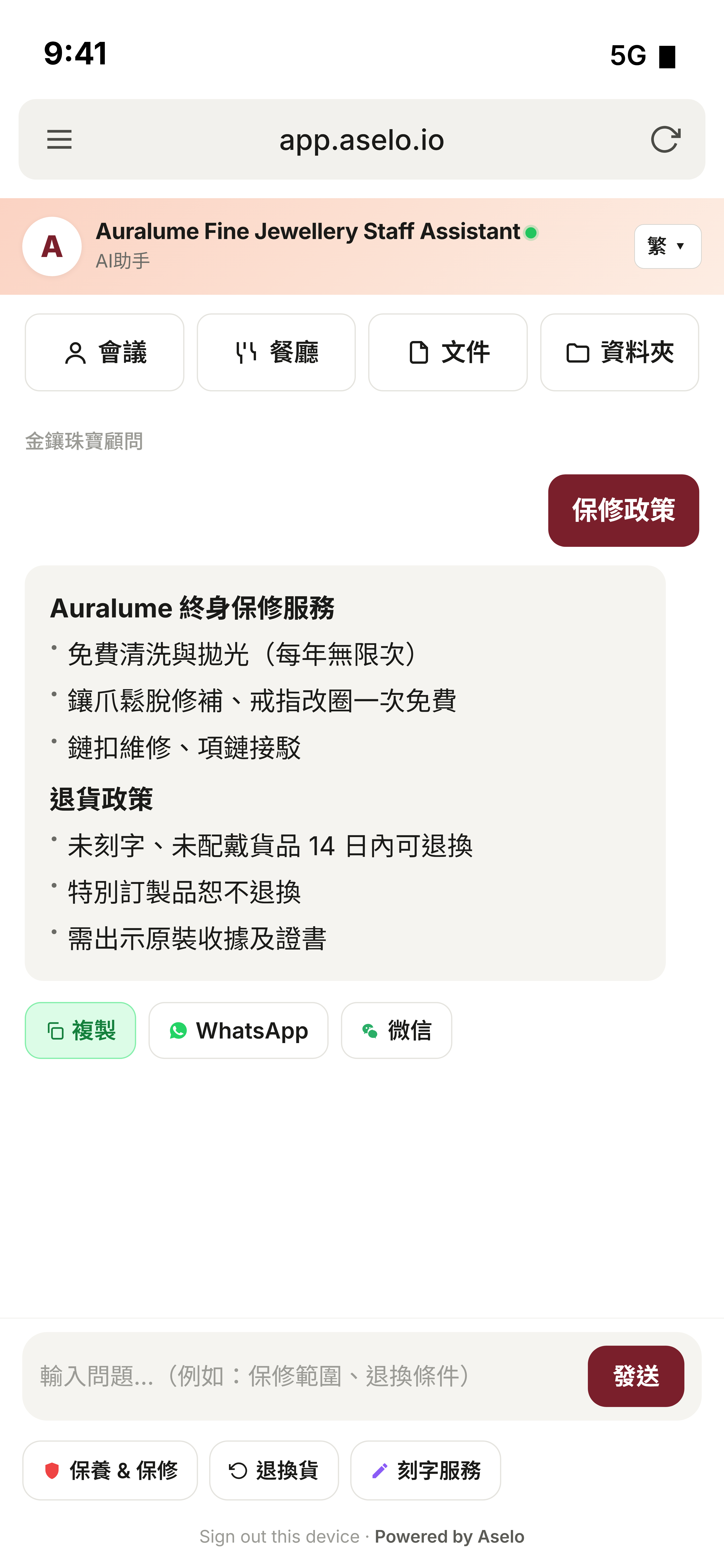 AI assistant explains care, warranty and policies straight from your uploaded documents